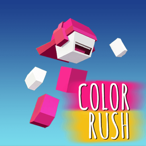 Discover a vibrant world of colorful blocks with the official Color Rush game logo. Features a unique pink block character, conveying dynamism and fun.