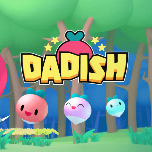 The family of characters from Dadish are running and playing.
