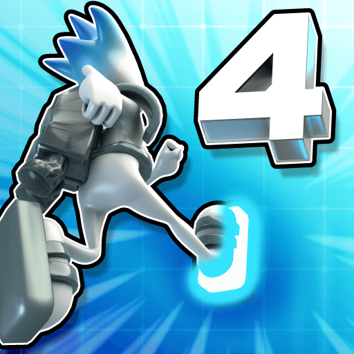 G-Switch 4 game logo featuring the running character and a large number 4. Bright blue background.