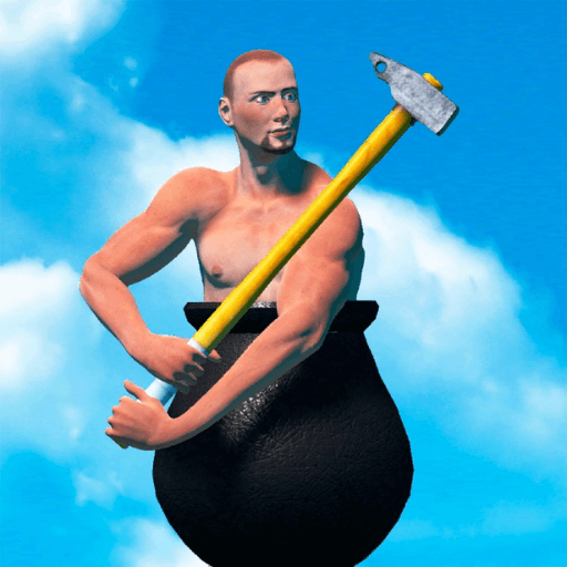 The main character in Getting Over It is sitting in a metal box with a sledgehammer in his hand to do the climbing.