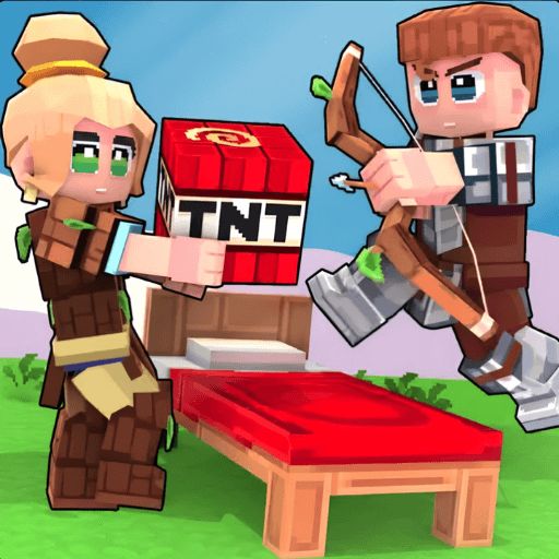 2 characters in MineFun.io: one holding TNT, one holding a bow and arrow
