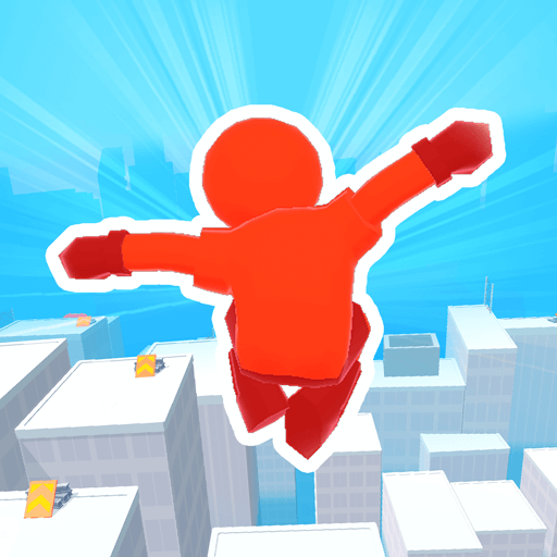 Stickman performing landing after rooftop jumps in Parkour Race