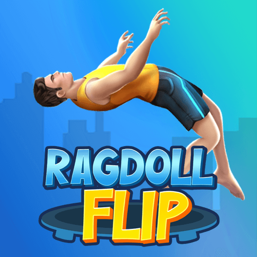 The character is flying through the air to perform a back flip in Ragdoll Flip.