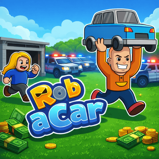 In Rob A Car, the character who just stole the car is speeding away, with someone chasing after him.