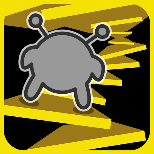 Icon for the game Run featuring a gray alien-like creature on a zigzagging path.