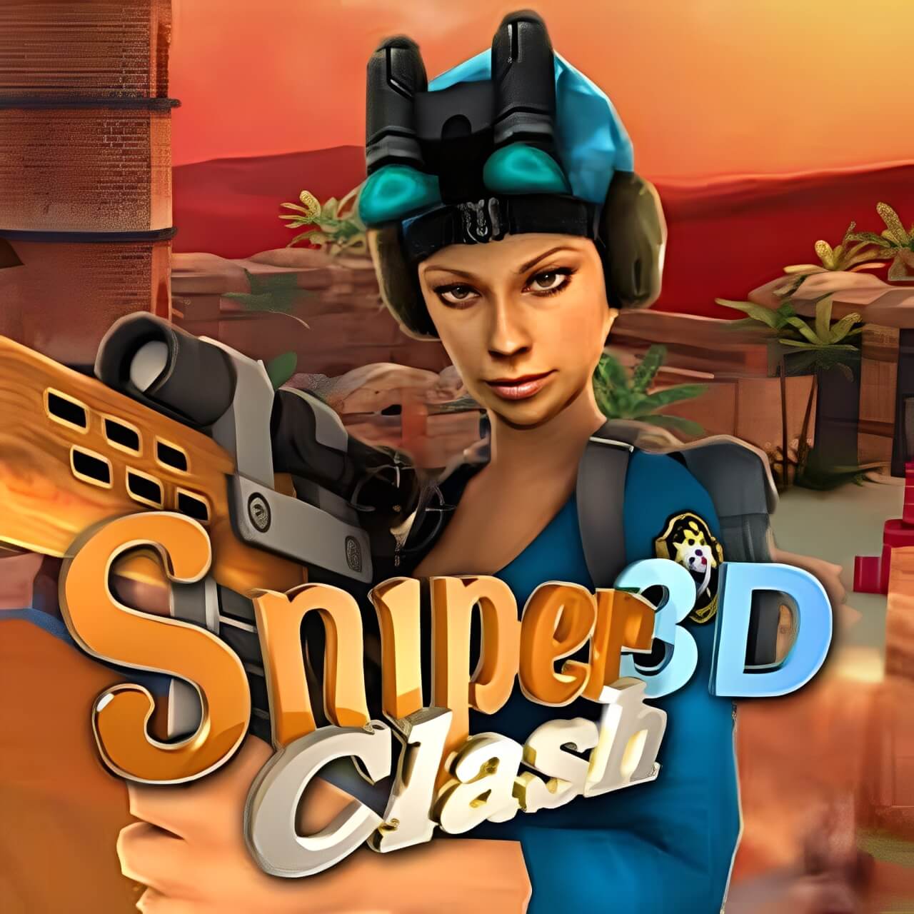 female police character with gun in hand in Sniper Clash 3D