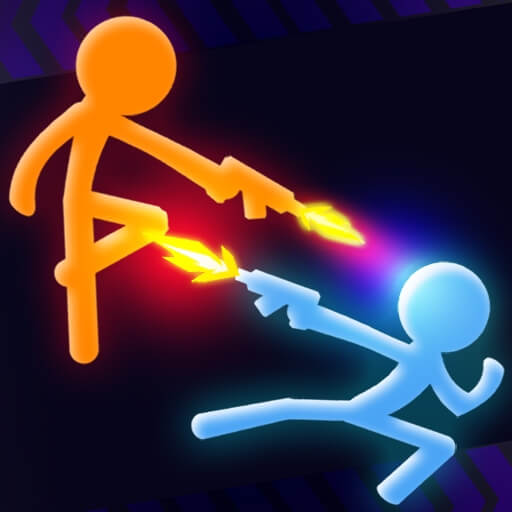 Orange stickman and blue stickman in a dramatic battle in Stick War Infinity Duel