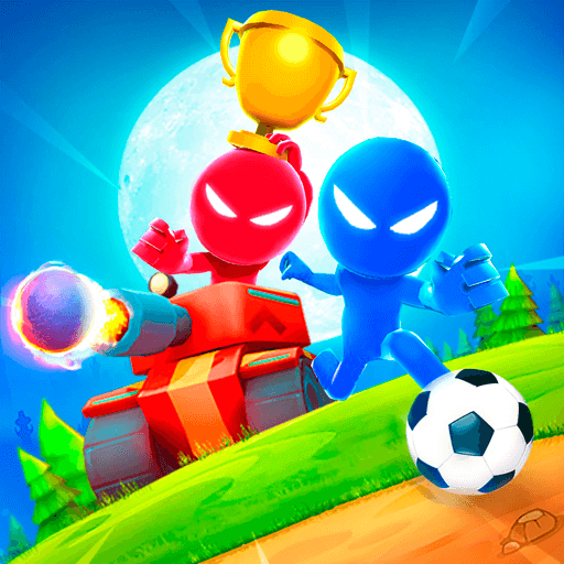 Stickman characters are fighting over the ball in Stickman Party