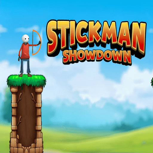 Stickman is standing on the platform, bow drawn, preparing to enter the battle in Stickman Showdown