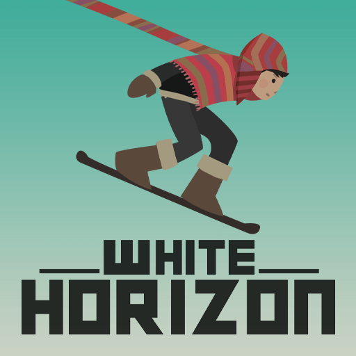 tiếng anh Snowboarder illustration in the style of a White Horizon game poster.