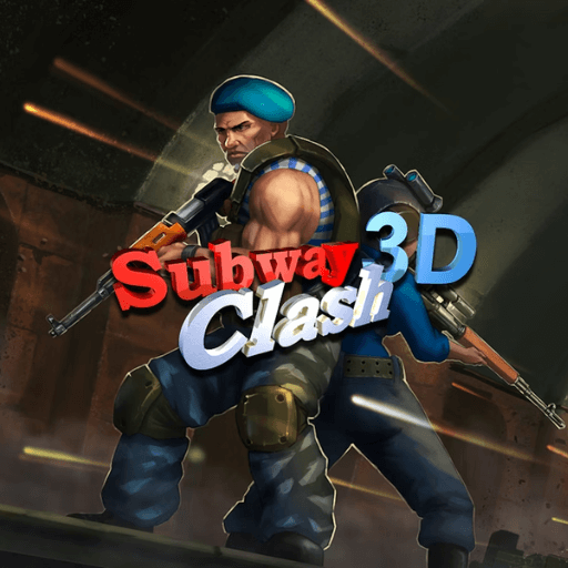 Teammates are leaning against each other and holding weapons to fight with the surrounding enemies in Subway Clash 3D