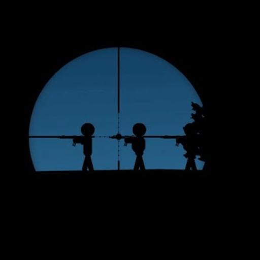 The player is aiming at several stickman targets through the scope of a gun in The Sniper Code