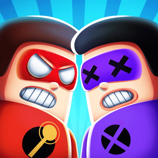 Two characters are facing off in The Superhero League