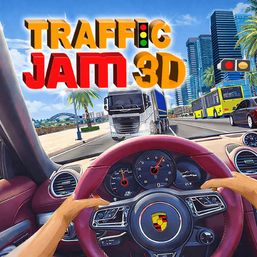 The player is behind the wheel in Traffic Jam 3D, using a top-down first-person perspective.