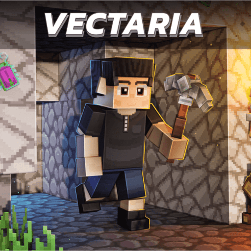 Vectaria.io character exploring the world with a hammer in hand