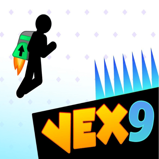Stickman character with Jetpack on back and obstacle in front in Vex 9